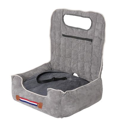 Large Cozy Dog Car Booster Double-Side Cushion Pet Travel Bed with Adjustable Strap.