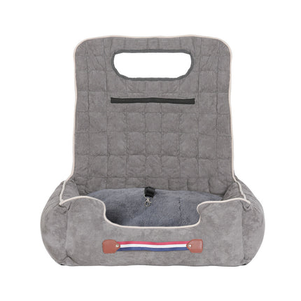 Large Cozy Dog Car Booster Double-Side Cushion Pet Travel Bed with Adjustable Strap.