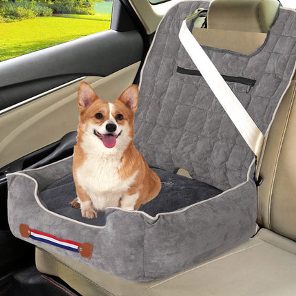 Large Cozy Dog Car Booster Double-Side Cushion Pet Travel Bed with Adjustable Strap.
