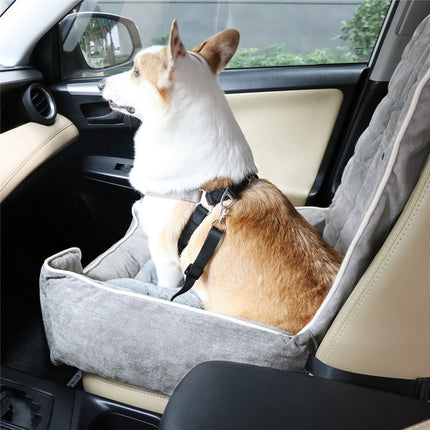 Large Cozy Dog Car Booster Double-Side Cushion Pet Travel Bed with Adjustable Strap.