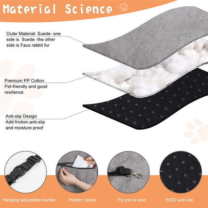 Large Cozy Dog Car Booster Double-Side Cushion Pet Travel Bed with Adjustable Strap.