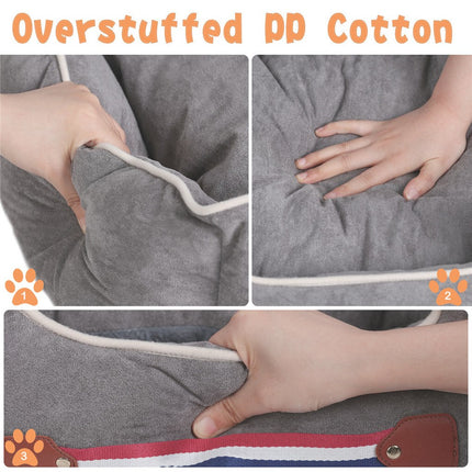 Large Cozy Dog Car Booster Double-Side Cushion Pet Travel Bed with Adjustable Strap.