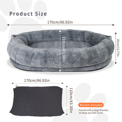 Xxxl Human-Sized Dog Bed Washable Orthopedic Pet Bed Bean Bag With Soft Blanket.