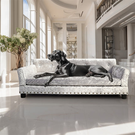 Large Leather Velvet Dog Sofa Lounge Bed( Grey).