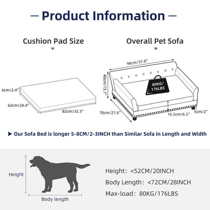 Large Leather Velvet Dog Sofa Lounge Bed( Grey).