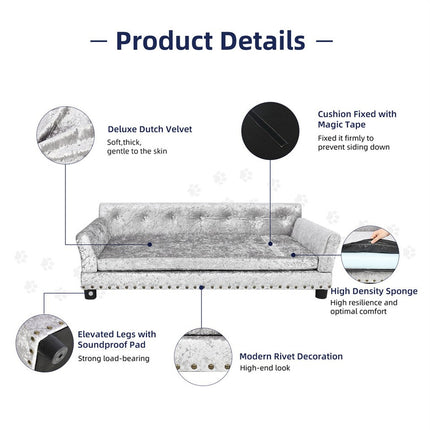 Large Leather Velvet Dog Sofa Lounge Bed( Grey).