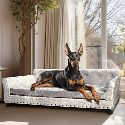 Large Leather Velvet Dog Sofa Lounge Bed( Grey).