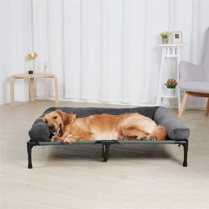 Large Oversized Raised Dog Bed with Cooling Bolster Lounger.