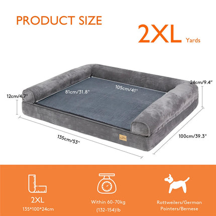 Deluxe Plush Orthopedic Dog Bed XXL - Waterproof Bolstered Sofa Bed for Large Dogs with Removable Washable Cover.