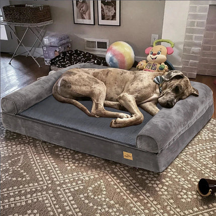 Deluxe Plush Orthopedic Dog Bed XXL - Waterproof Bolstered Sofa Bed for Large Dogs with Removable Washable Cover.