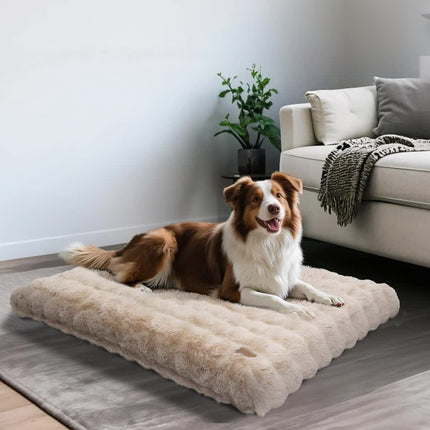 Plush Dog Crate Bed with Non Slip Base and Removable Cover.
