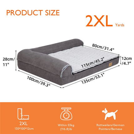 L-Shaped Dog Bed with Bolstered Cushion & Neck Care(2XL).