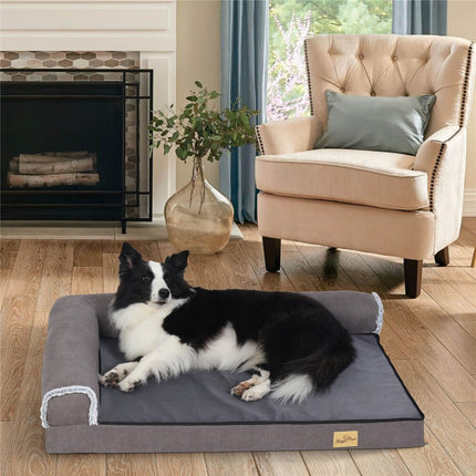 L-Shaped Dog Bed with Bolstered Cushion & Neck Care(2XL).