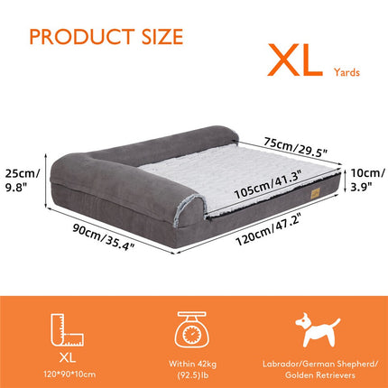 Jumbo Orthopedic Dog Bed Sofa Lounge - Raised High Bolster Pet Bed with Washable Cover Size XL.