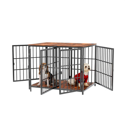 Fin 4 Doors Ultra Thicken Dog Crate Cage End Table Divided Dog Puppy Kennel For 2 Dog.