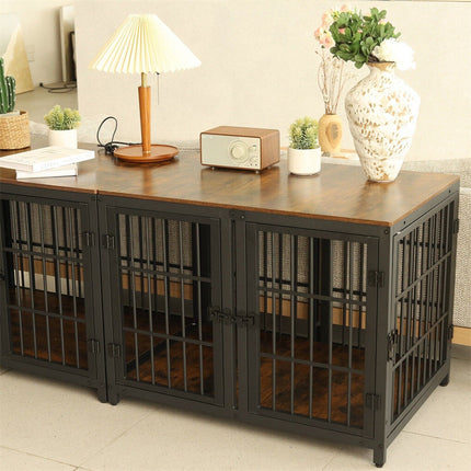 Fin 4 Doors Ultra Thicken Dog Crate Cage End Table Divided Dog Puppy Kennel For 2 Dog.