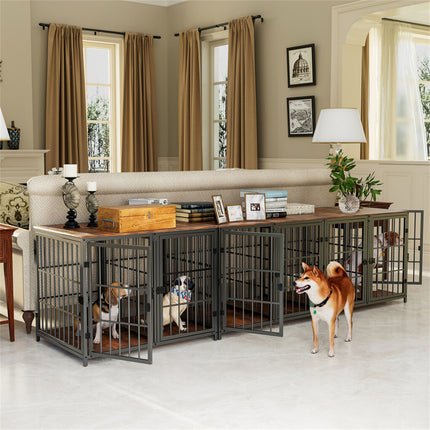 Fin 4 Doors Ultra Thicken Dog Crate Cage End Table Divided Dog Puppy Kennel For 2 Dog.