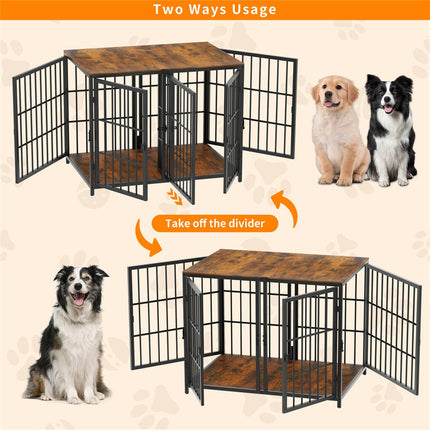 Fin 4 Doors Ultra Thicken Dog Crate Cage End Table Divided Dog Puppy Kennel For 2 Dog.