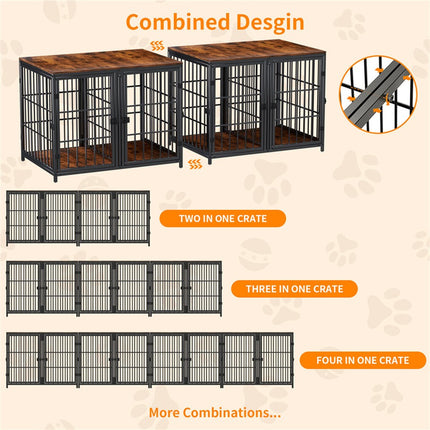 Fin 4 Doors Ultra Thicken Dog Crate Cage End Table Divided Dog Puppy Kennel For 2 Dog.