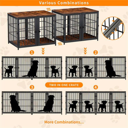 Fin 4 Doors Ultra Thicken Dog Crate Cage End Table Divided Dog Puppy Kennel For 2 Dog.