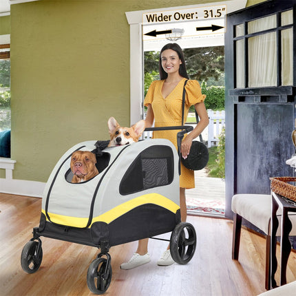 Two Dogs Stroller Divider Pet Travel Stroller Carrier One-key Folding Outdoor.