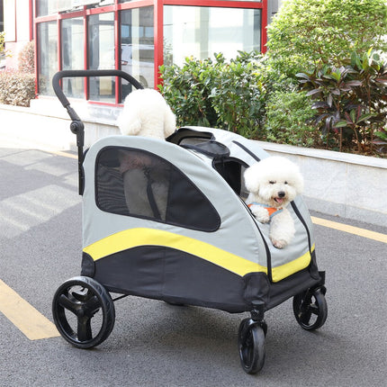 Two Dogs Stroller Divider Pet Travel Stroller Carrier One-key Folding Outdoor.
