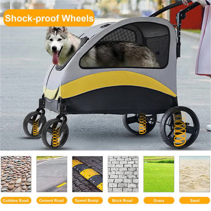 Extra Large Dog Stroller Foldable Pet Pushchair with Doors.