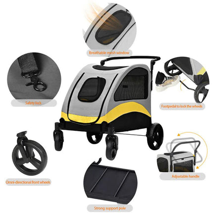 Extra Large Dog Stroller Foldable Pet Pushchair with Doors.