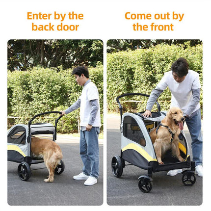 Extra Large Dog Stroller Foldable Pet Pushchair with Doors.