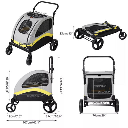 Extra Large Dog Stroller Foldable Pet Pushchair with Doors.
