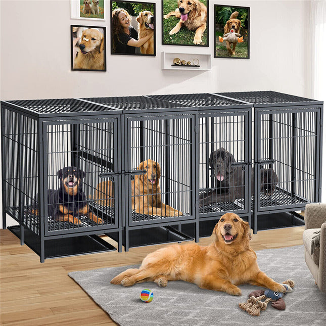 Giant Dog Cage Indoor Outdoor Super-Hard Metal Kennel Pet Playpen W Tray&Divider.
