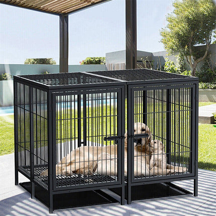 Giant Dog Cage Indoor Outdoor Super-Hard Metal Kennel Pet Playpen W Tray&Divider.