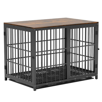 Black Large Sturdy Wooden Dog Crate with Tray.