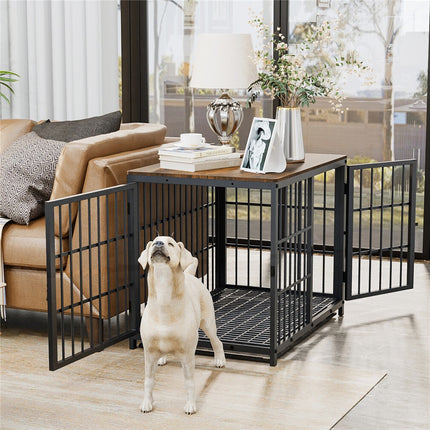 Black Large Sturdy Wooden Dog Crate with Tray.