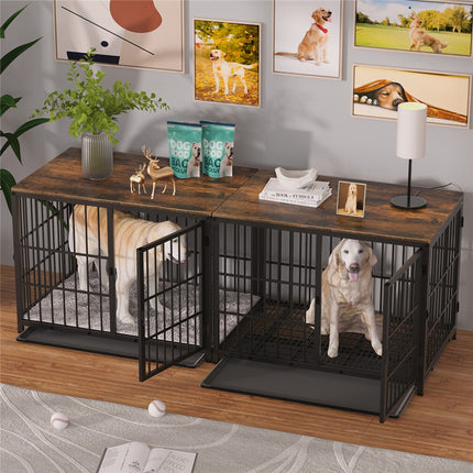 Black Large Sturdy Wooden Dog Crate with Tray.