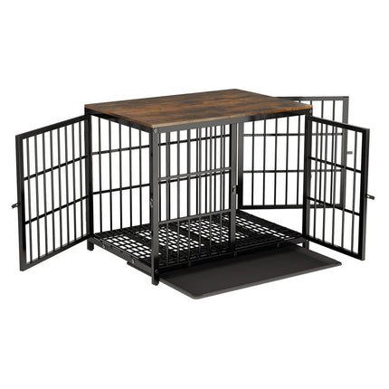 Black Large Sturdy Wooden Dog Crate with Tray.