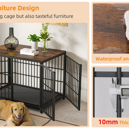 Black Large Sturdy Wooden Dog Crate with Tray.