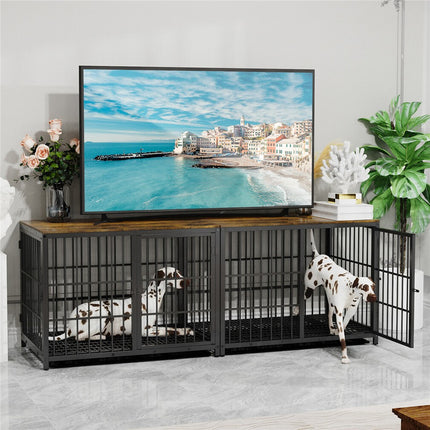 Black Large Sturdy Wooden Dog Crate with Tray.