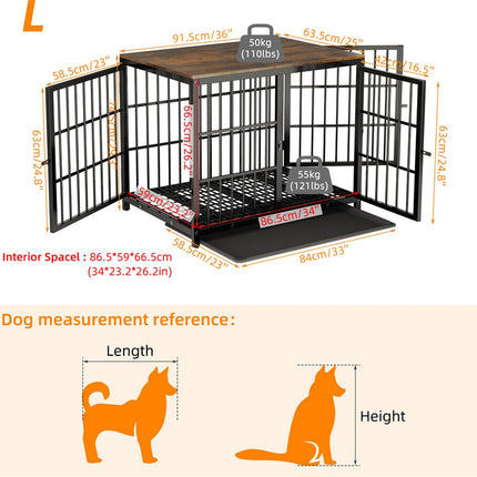 Black Large Sturdy Wooden Dog Crate with Tray.