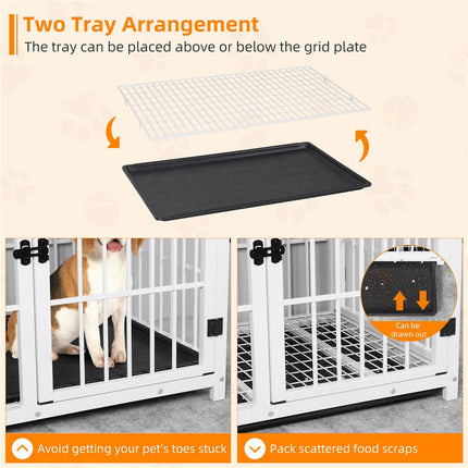 P&P Black Walnut XL Dog Crate with Wooden Furniture Style, 3-Door Entry and Slide Out Tray.