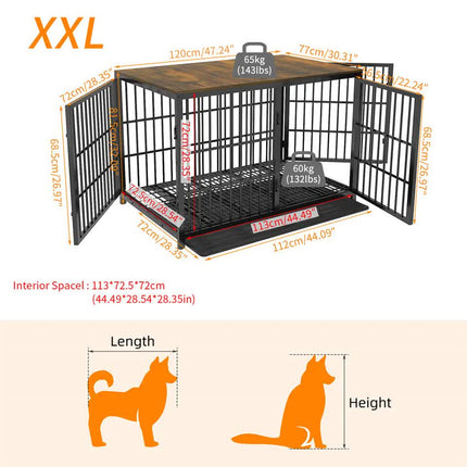 P&P Black Walnut Dog Crate with Wooden Furniture Style, 3-Door Entry and Slide Out Tray.