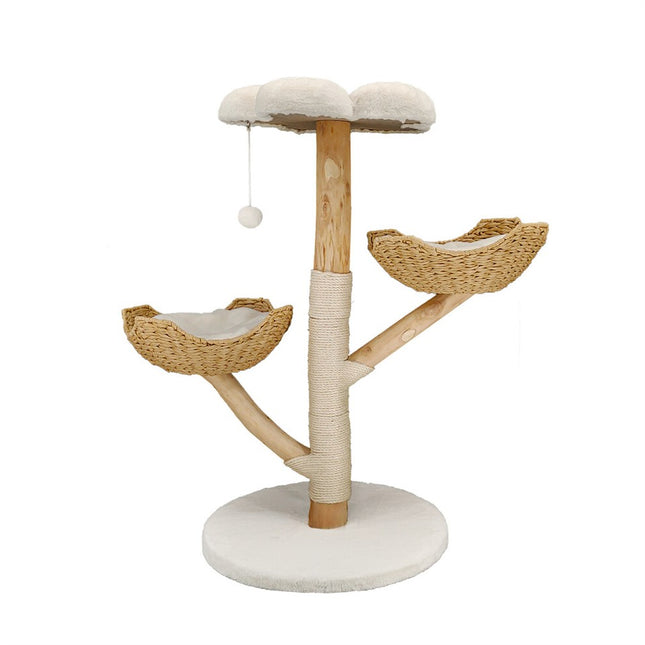 Solid Wood Cat Tree with 3 Branches & Baskets.