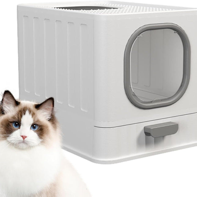Big Top Entry Deep Tray Enclosed Kitty Cat Litter Box Easy To Clean Pull Handle.