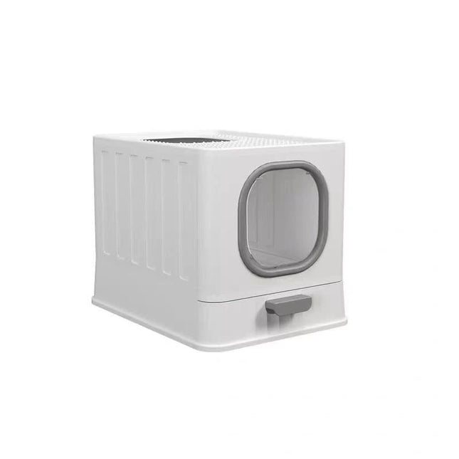 Big Top Entry Deep Tray Enclosed Kitty Cat Litter Box Easy To Clean Pull Handle.