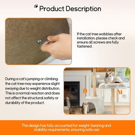 P&P Natural Wood White Cat Tree Tower with Basket, Condo and Sisal Scratching Posts.