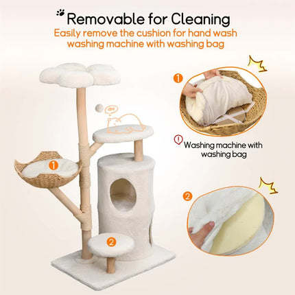 142cm Large Tall Cat Tree Tower with Soft Flower Perch & Condo - Multi-Level Cat Furniture for Kittens & Adult Cats.