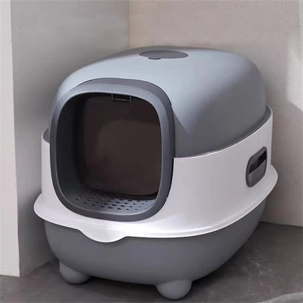 Large Capacity Enclosed Cat Litter Box with Hood and Scoop, Leak-Proof Design.