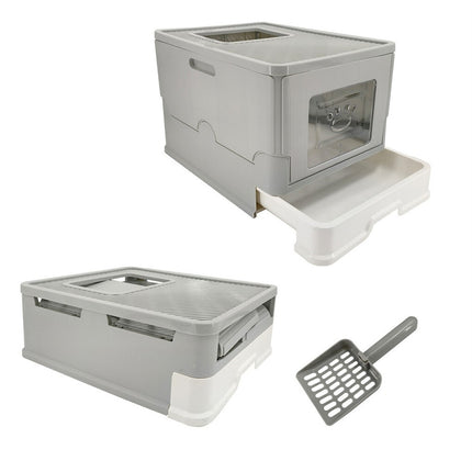 Large Enclosed Cat Litter Box Foldable Cat Kitten Toilet Box with Slide-Out Tray.