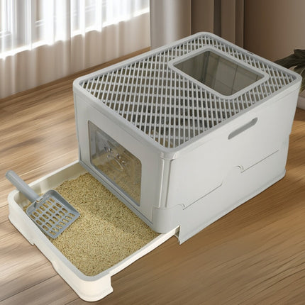 Large Enclosed Cat Litter Box Foldable Cat Kitten Toilet Box with Slide-Out Tray.