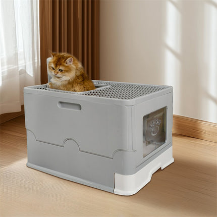Large Enclosed Cat Litter Box Foldable Cat Kitten Toilet Box with Slide-Out Tray.
